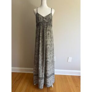 LOFT Black White Paisley Empire Waist Maxi Dress Adjustable Straps Size 8